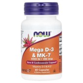 Вітамін Д3 і МК-7 NOW Foods (Mega D-3 & MK-7) 5000 МО/180 мкг
