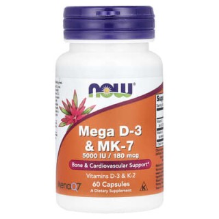 Вітамін Д3 і МК-7 NOW Foods (Mega D-3 & MK-7) 5000 МО/180 мкг